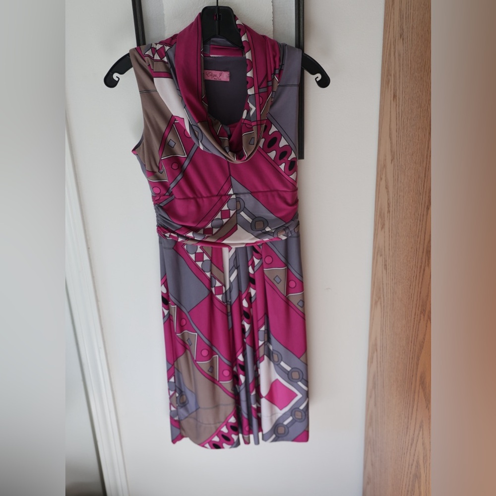 Eliza J New York Pink Geometric Print Dress Size 2P Petite